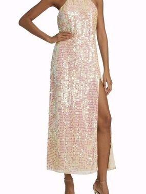 SAYLOR Iridescent Pink Sequin Maxi Dress with Thigh Slit